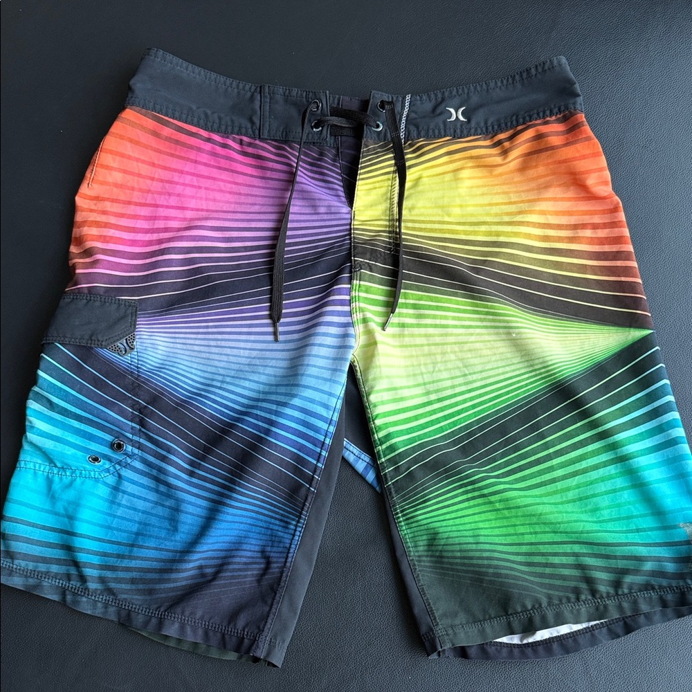 Hurley Men's Rainbow Stripe Board Shorts Swim Trunks Beach Volleyball